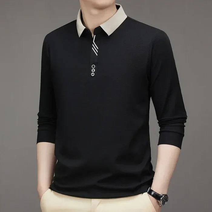 (COMPRE 1 LEVE 2 )Camisa Comprida Polo Homem Fino + Brinde: Relógio De Luxo Quartzo Deyros