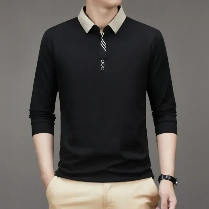 (COMPRE 1 LEVE 2 )Camisa Comprida Polo Homem Fino + Brinde: Relógio De Luxo Quartzo Deyros