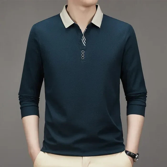 (COMPRE 1 LEVE 2 )Camisa Comprida Polo Homem Fino + Brinde: Relógio De Luxo Quartzo Deyros