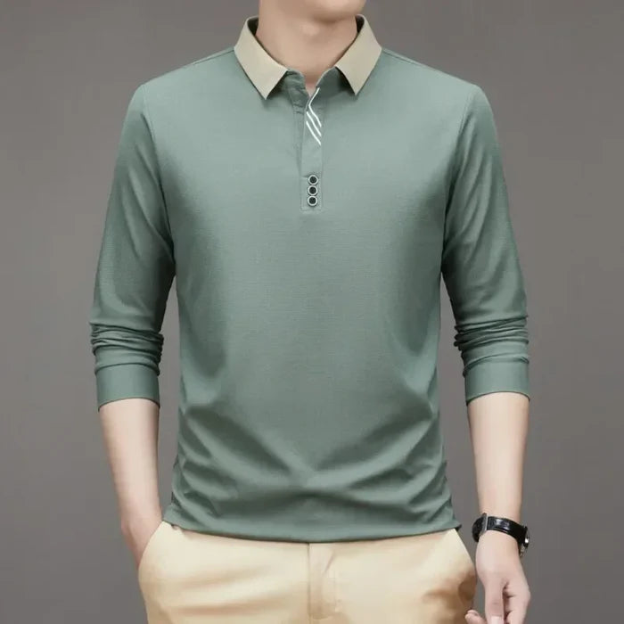 (COMPRE 1 LEVE 2 )Camisa Comprida Polo Homem Fino + Brinde: Relógio De Luxo Quartzo Deyros