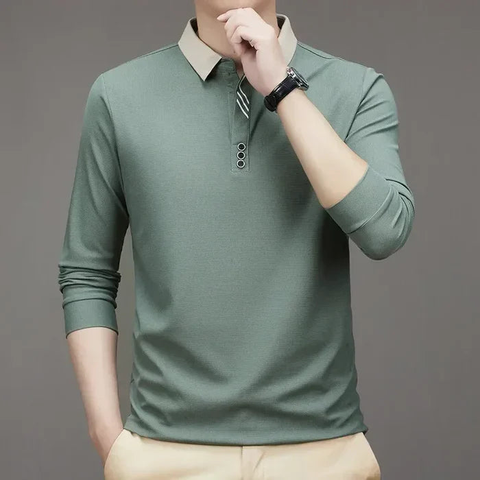 (COMPRE 1 LEVE 2 )Camisa Comprida Polo Homem Fino + Brinde: Relógio De Luxo Quartzo Deyros