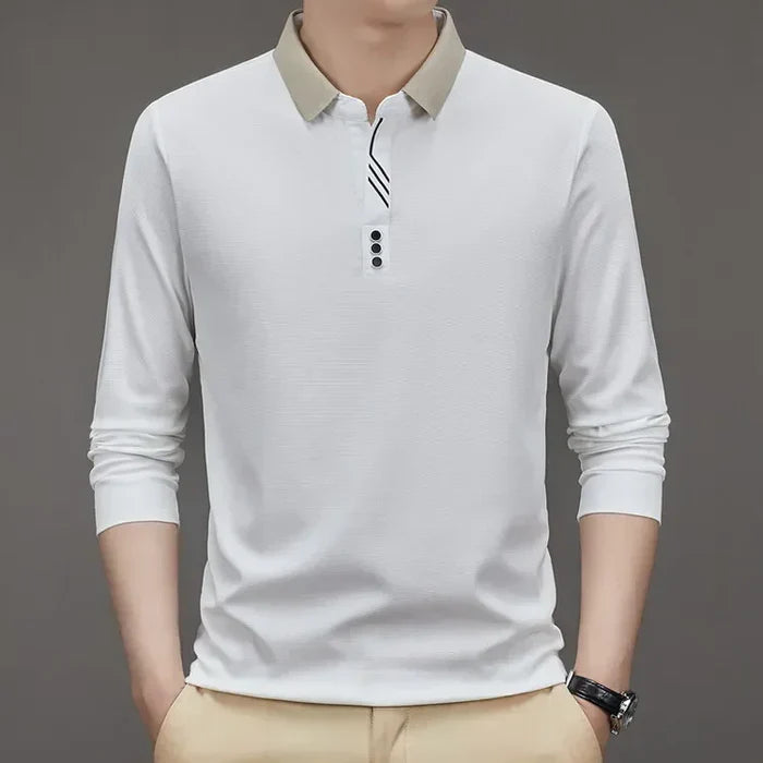 (COMPRE 1 LEVE 2 )Camisa Comprida Polo Homem Fino + Brinde: Relógio De Luxo Quartzo Deyros