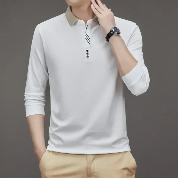 (COMPRE 1 LEVE 2 )Camisa Comprida Polo Homem Fino + Brinde: Relógio De Luxo Quartzo Deyros